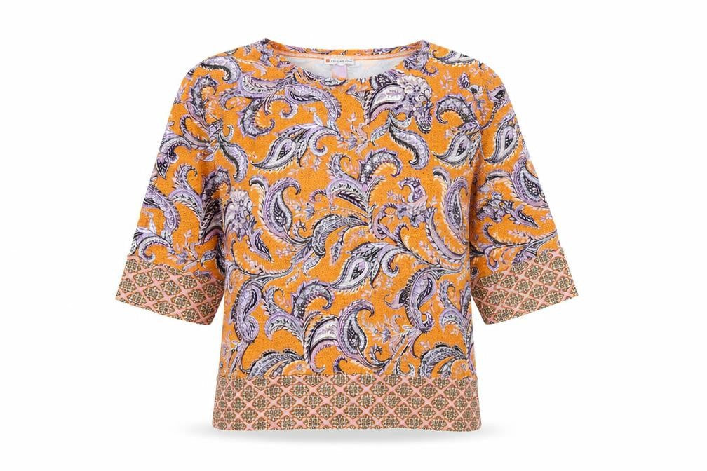 Street One Women’s Orange Paisley Tunic Top Size 10 3/4 Sleeve