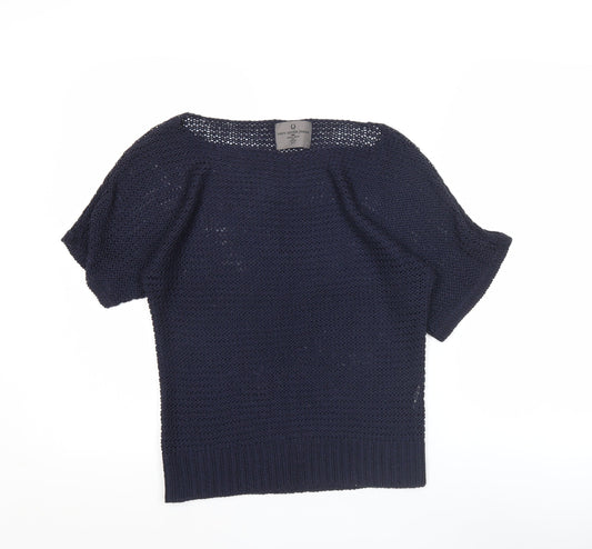Vero Moda Women Blue Open Knit Short Sleeve Cotton Jumper Size L