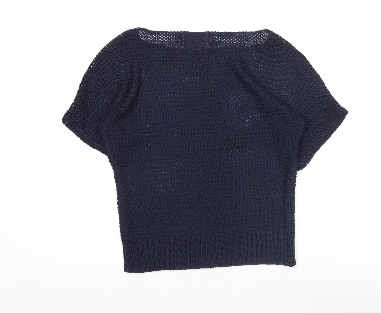 Vero Moda Women Blue Open Knit Short Sleeve Cotton Jumper Size L