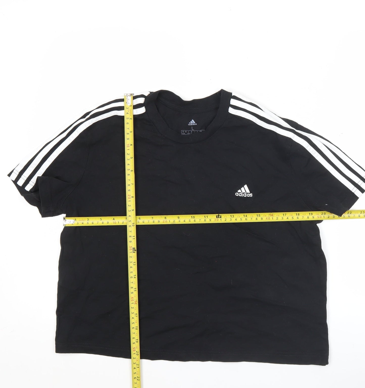 Adidas Women Black L Basic Short Sleeve Cotton T-Shirt
