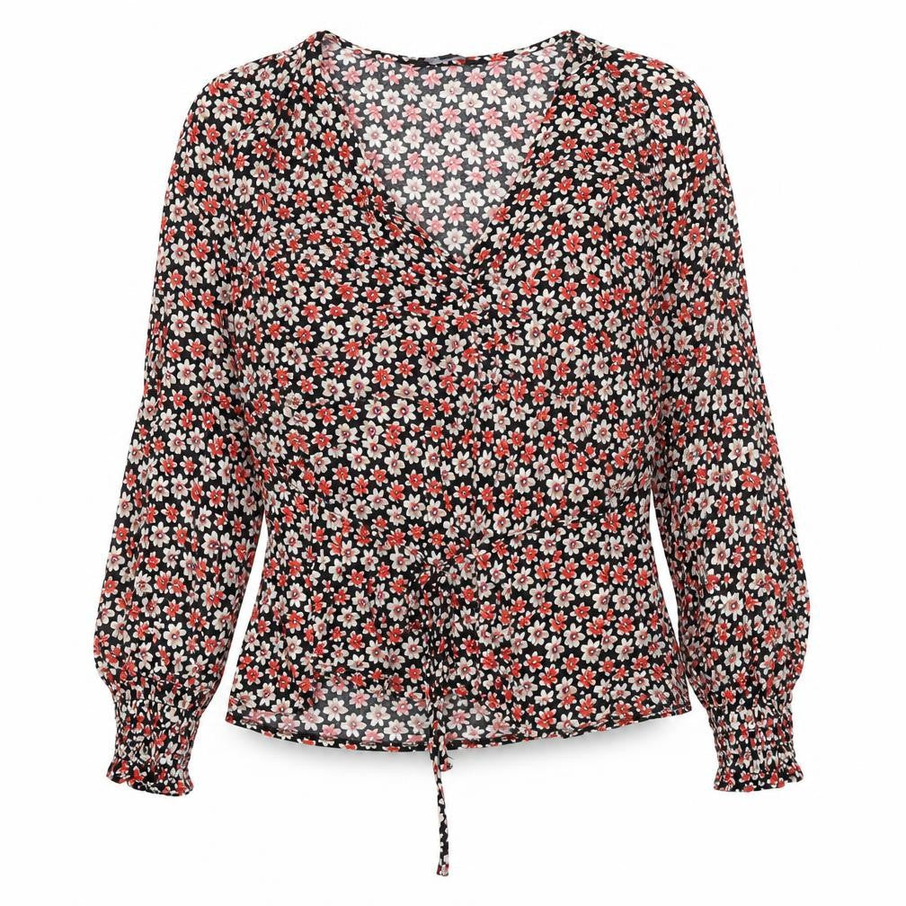 Peacocks Womens Black Floral V-Neck Long Sleeve Viscose Blouse Size 12