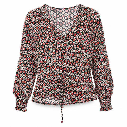 Peacocks Womens Black Floral V-Neck Long Sleeve Viscose Blouse Size 12