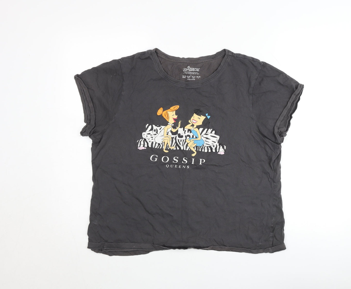 The Flintstones Girls Black Graphic T-Shirt L Gossip Queens Cartoon Tee