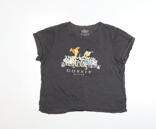 The Flintstones Girls Black Graphic T-Shirt L Gossip Queens Cartoon Tee