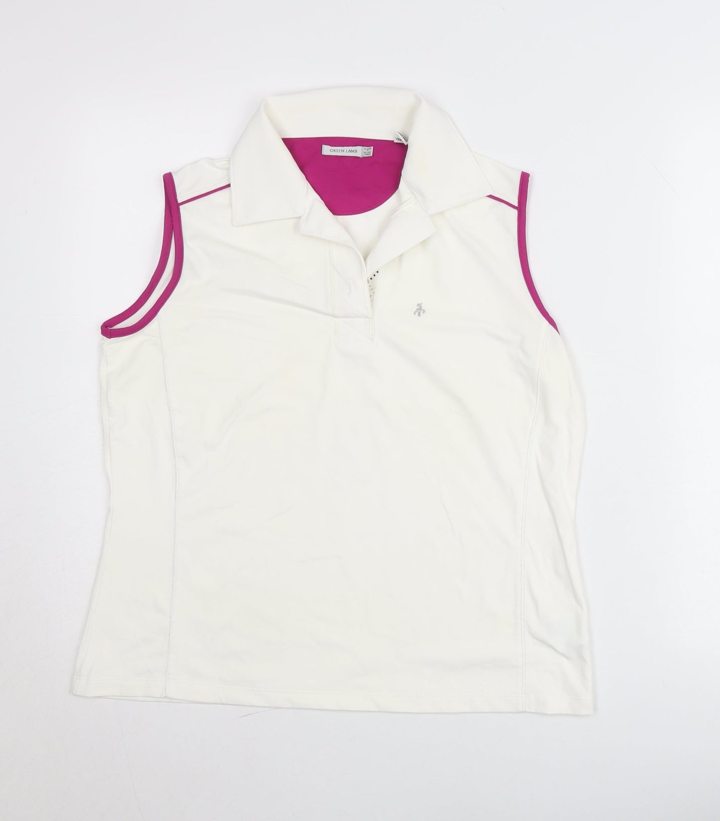 Green Lamb Womens White Collared Sleeveless Polo Top Size 14