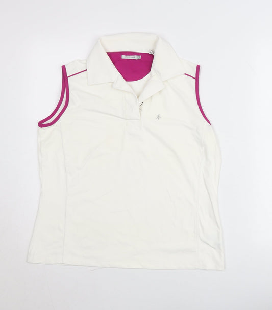 Green Lamb Womens White Collared Sleeveless Polo Top Size 14