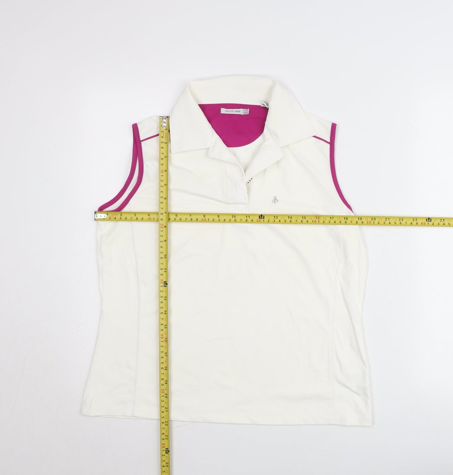Green Lamb Womens White Collared Sleeveless Polo Top Size 14