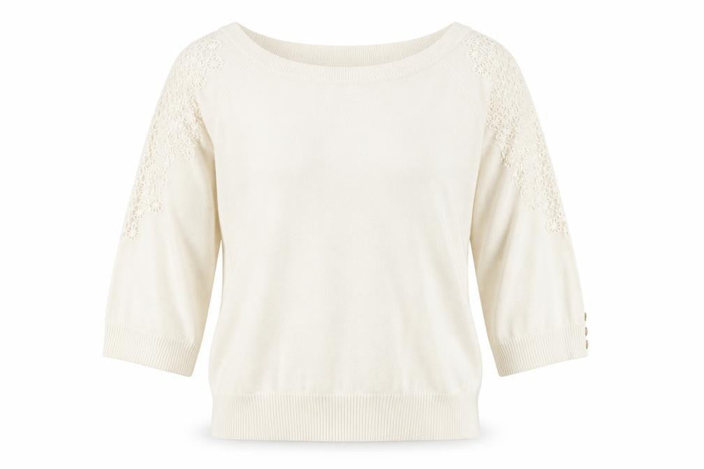 John Rocha Womens Ivory 3/4 Sleeve Lace Shoulder Pullover Jumper Size 16
