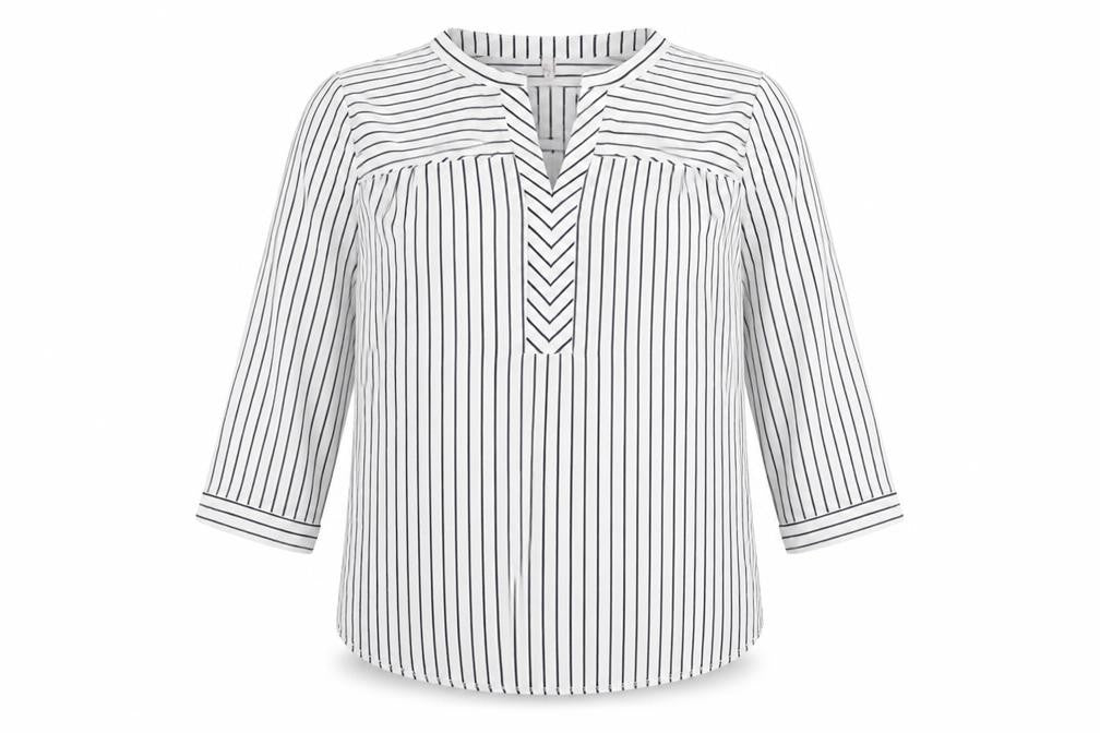 Tinta Style Women's White Striped V-Neck 3/4 Sleeve Tunic Blouse Size 10