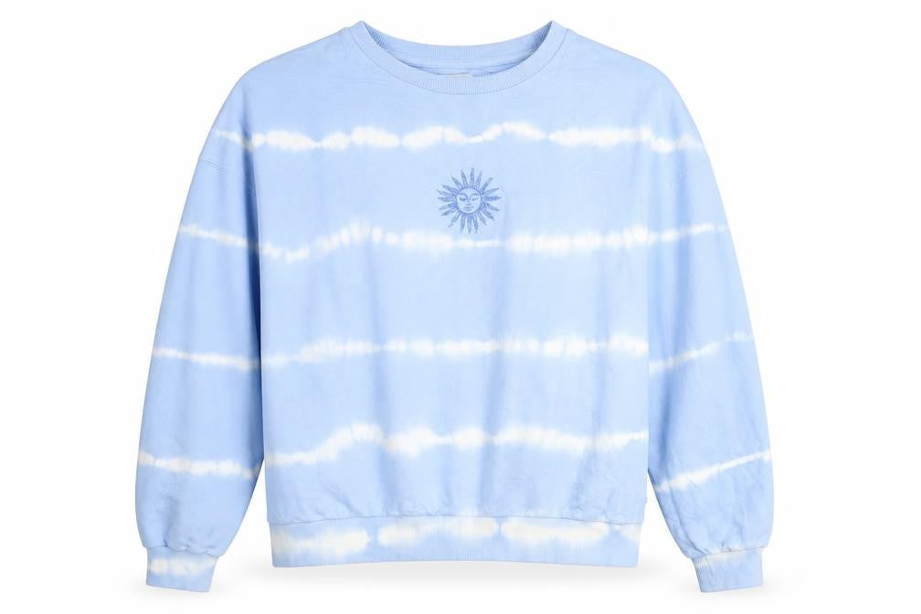 Pull & Bear Women's Blue Tie-Dye Sun Embroidered Pullover Jumper Size 14