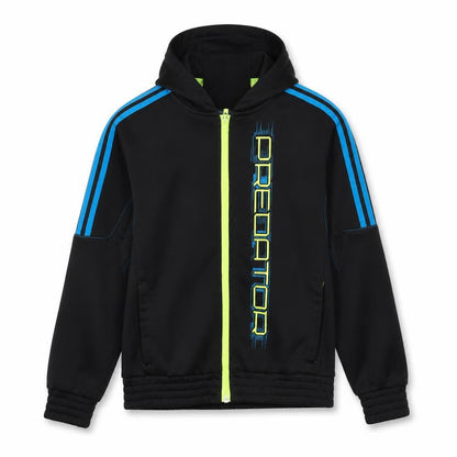 Front view of Adidas boys’ black predator track hoodie jacket 7 years full zip lightweight