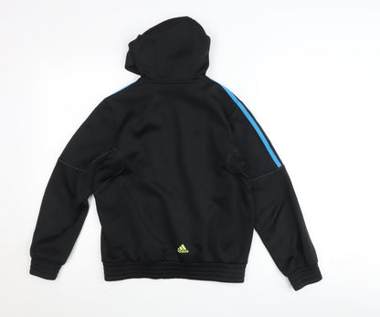 Close-up detail of Adidas boys’ black predator track hoodie jacket 7 years full zip lightweight
