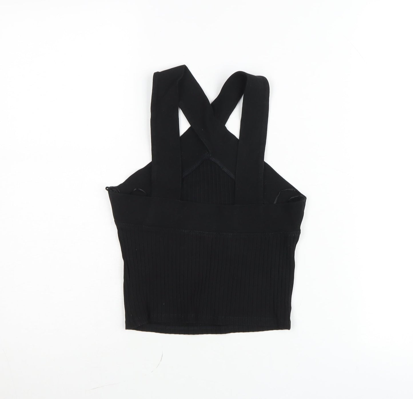Zara Women Black Cropped Cotton Elastane Tank Top Size S
