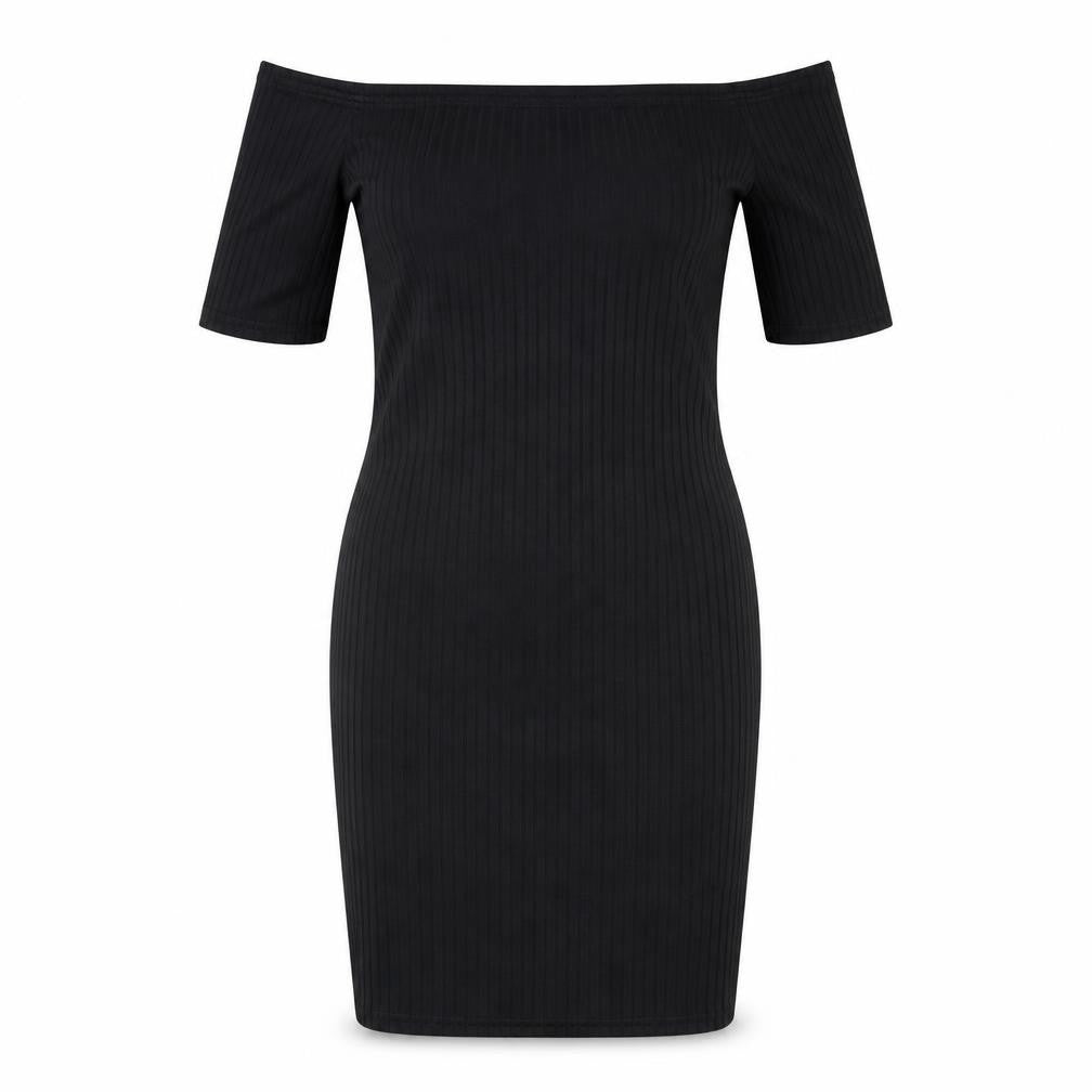New Look Women’s Black Off Shoulder Ribbed Bodycon Midi Dress Size 8