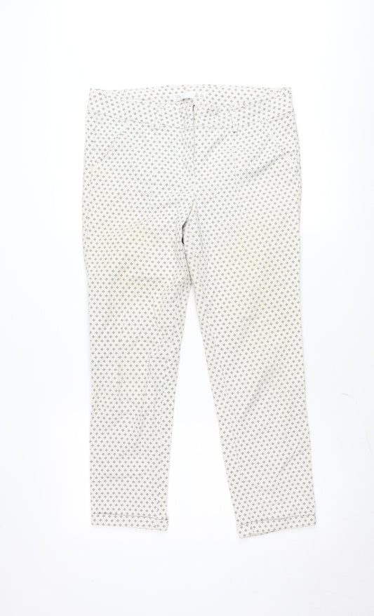 LFT Women's Beige Geometric Stretch Chino Trousers Size 12 Slim Fit