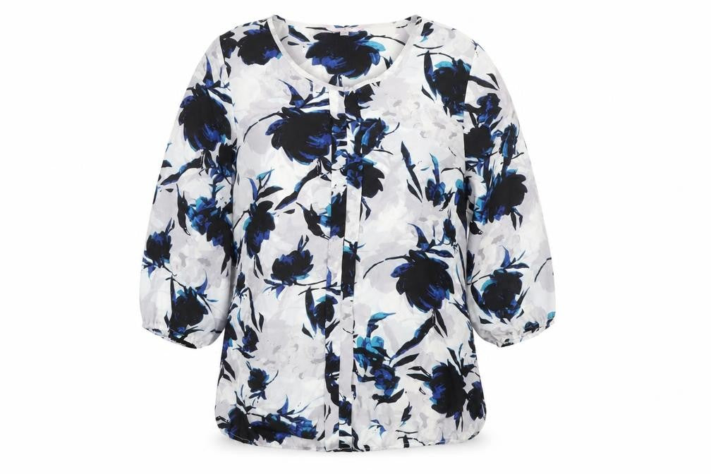 Julipa Women Blue Floral Chiffon Tunic Blouse Size 14