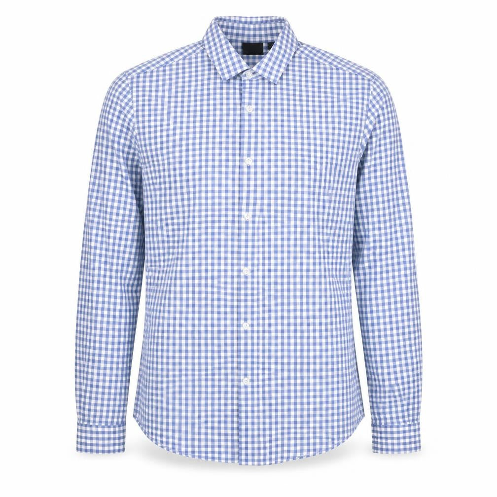 Front view of ASOS Men's Blue Check Slim Fit Long Sleeve Button-Up Shirt M