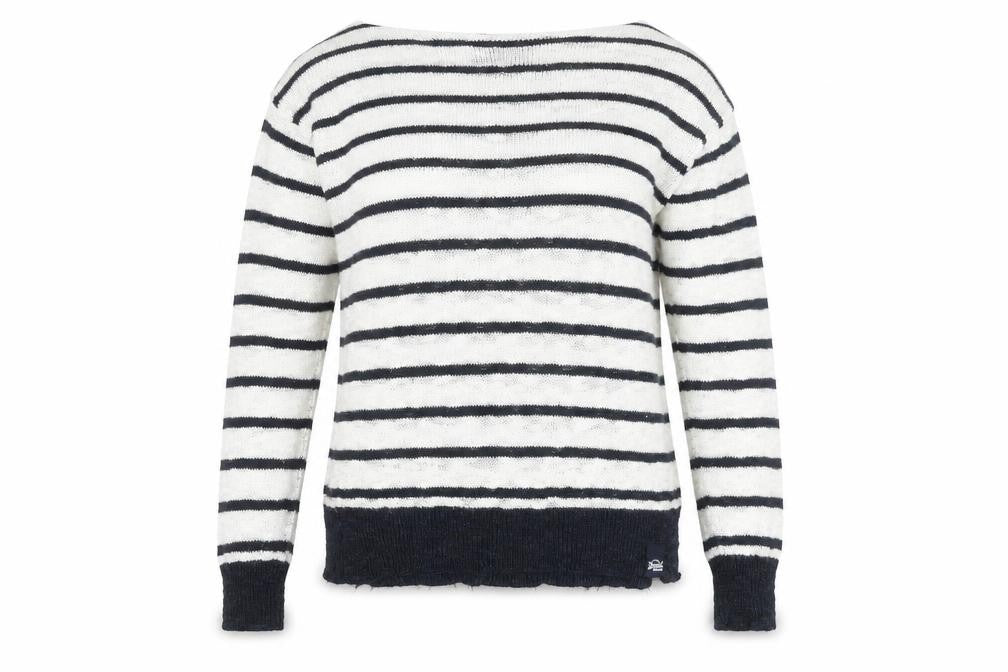 Superdry Women's White Striped Boat Neck Pullover Jumper Size S