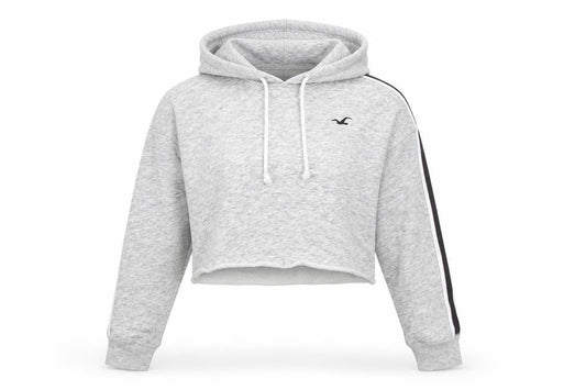 Hollister Women Grey Cropped Pullover Hoodie Size S
