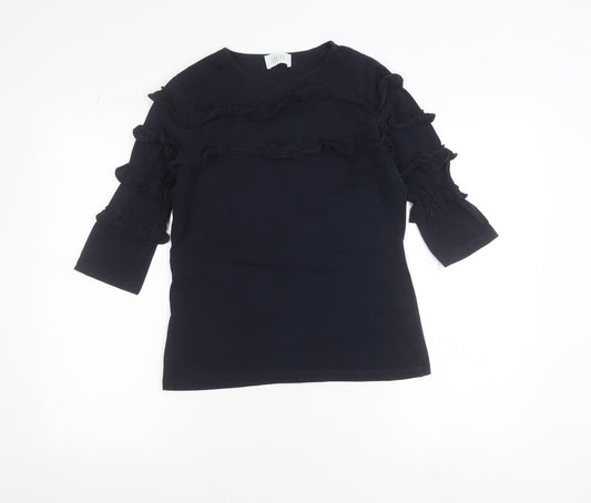 Savida Women's Navy Blue Ruffle 3/4 Sleeve T-Shirt Size S