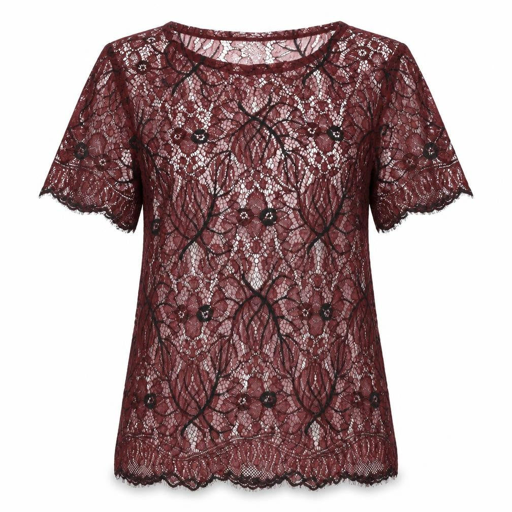 Vero Moda Women's Red Lace Short Sleeve Blouse M