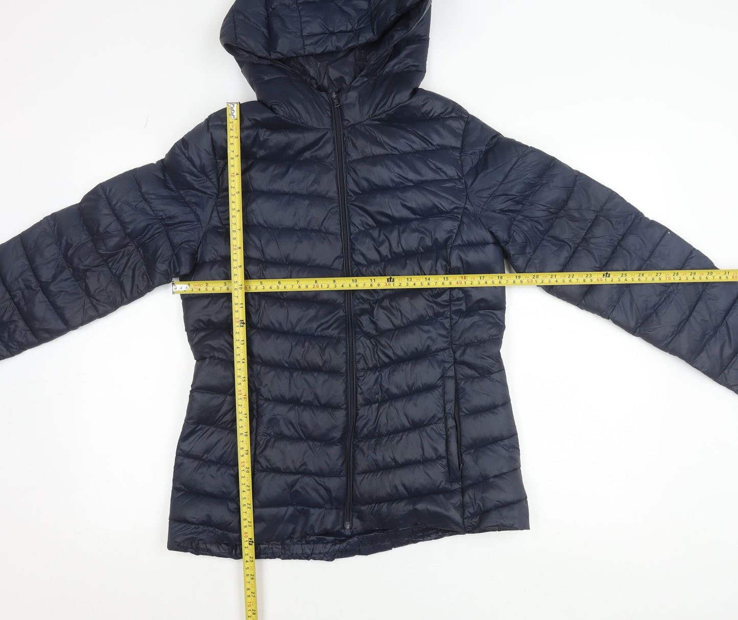 Dunnes Stores Women's Blue Hooded Puffer Jacket Size S Shower Resistant