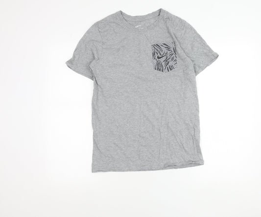 Nike Men’s Grey Athletic Fit Cotton T-Shirt Size S Crew Neck Sports Top