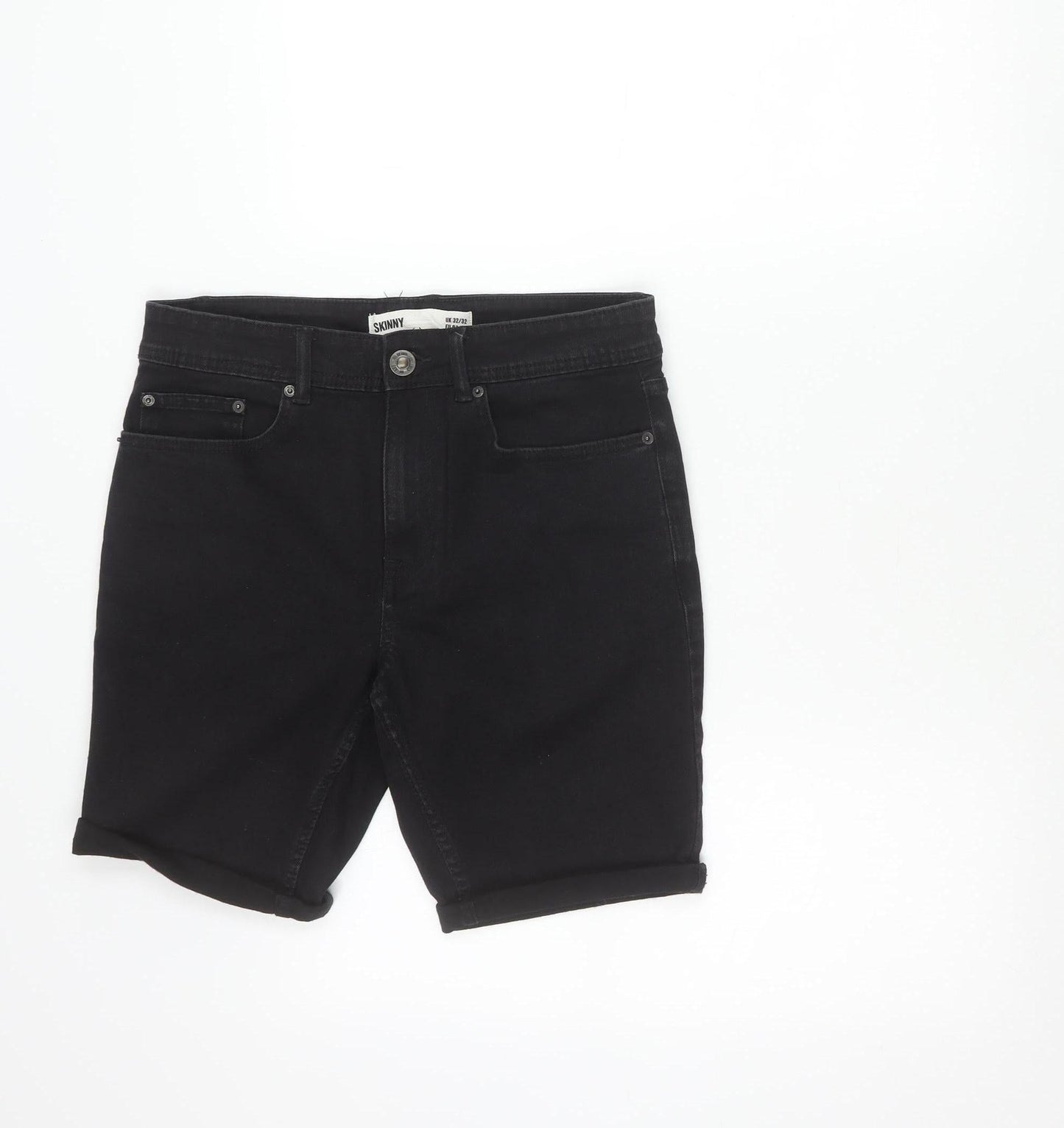 New Look Unisex Black Slim Fit Stretch Denim Shorts Size 32