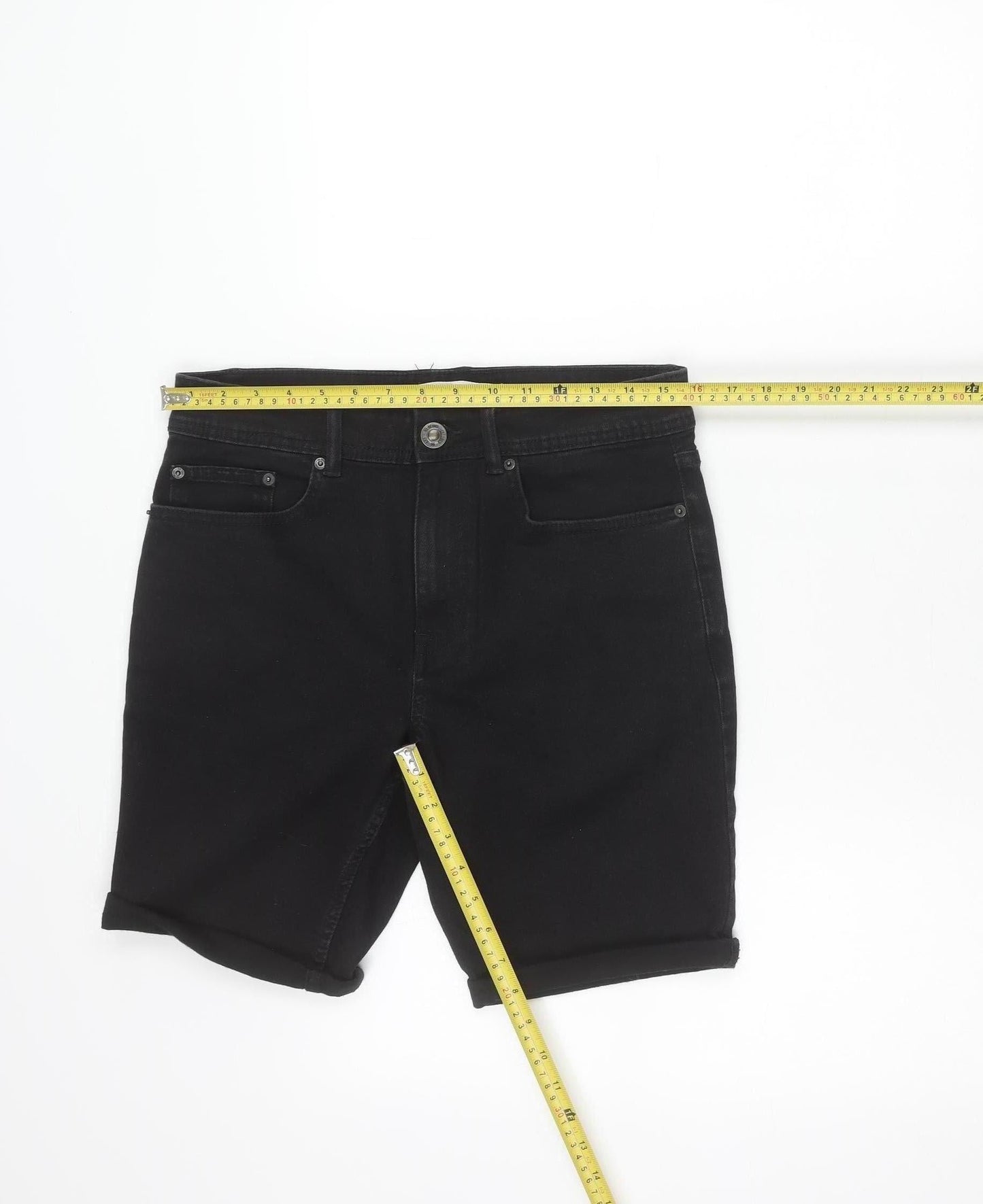 New Look Unisex Black Slim Fit Stretch Denim Shorts Size 32