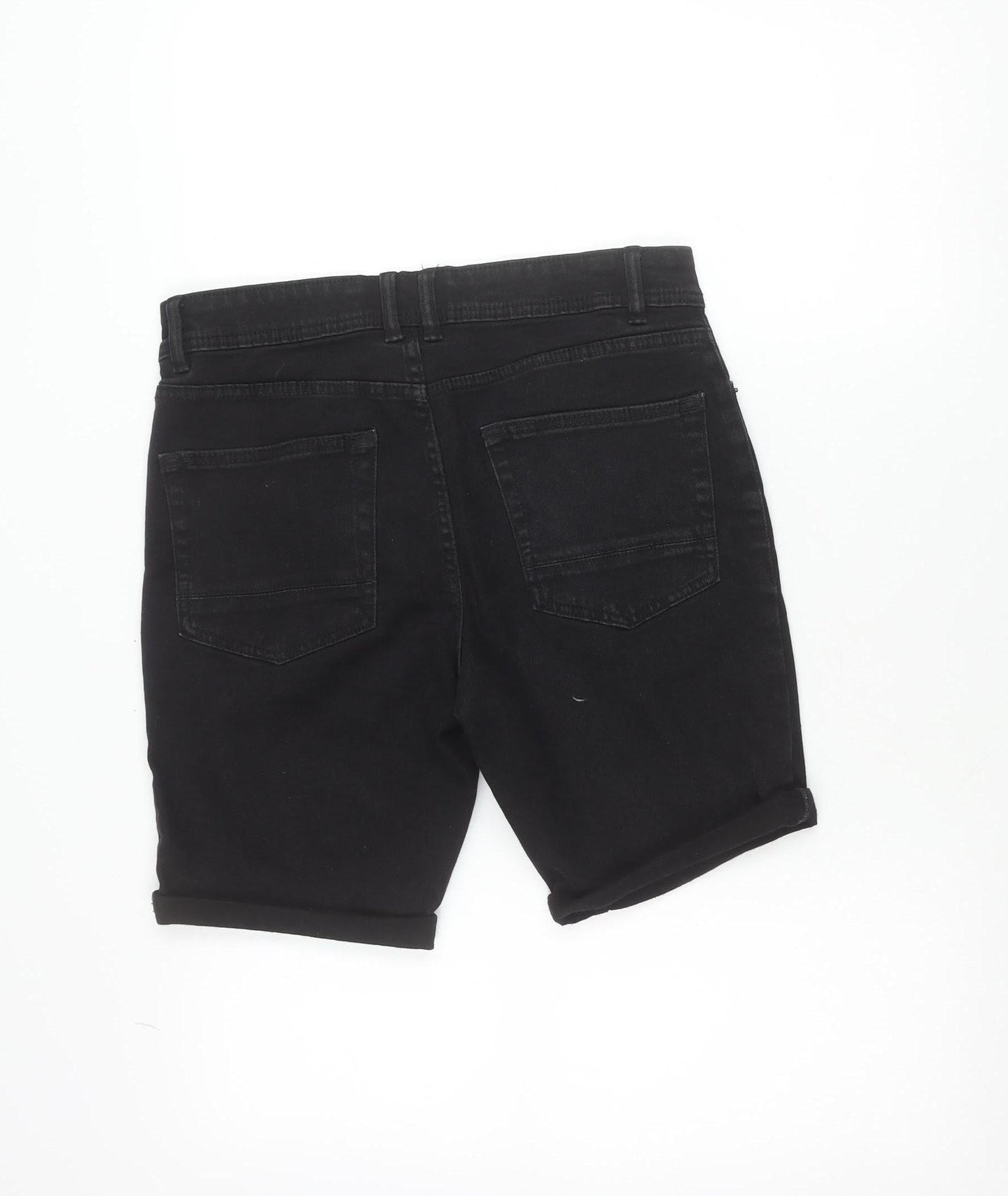 New Look Unisex Black Slim Fit Stretch Denim Shorts Size 32