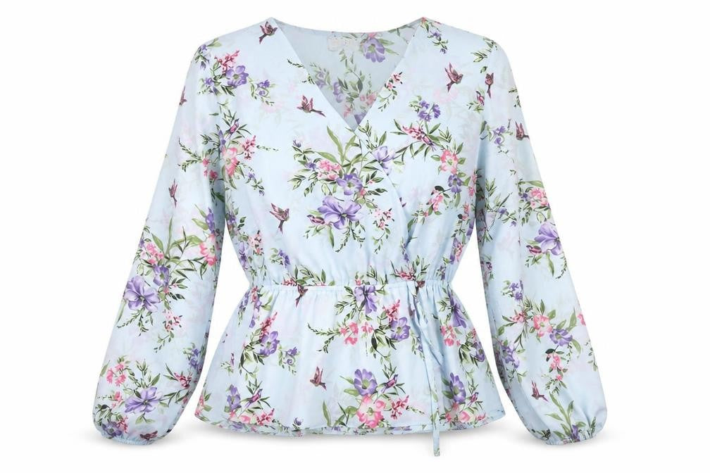 Billie & Blossom Petite Blue Floral Wrap Blouse Size 10