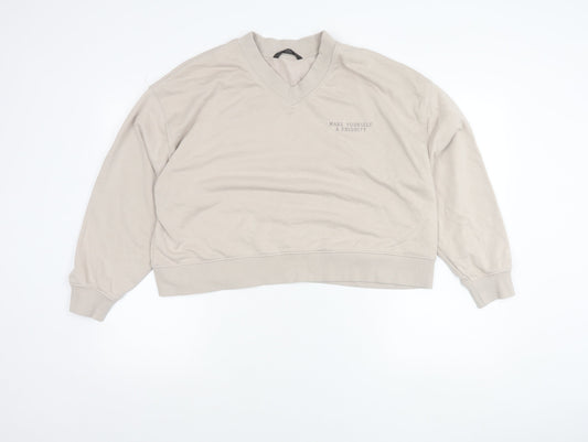 Dunnes Stores Women Beige V-Neck Pullover Sweatshirt L