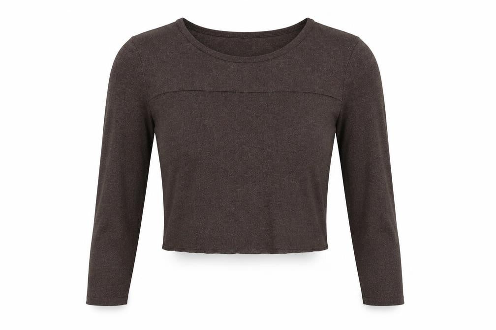 Savida Women Brown L Cropped Long Sleeve Knit Top
