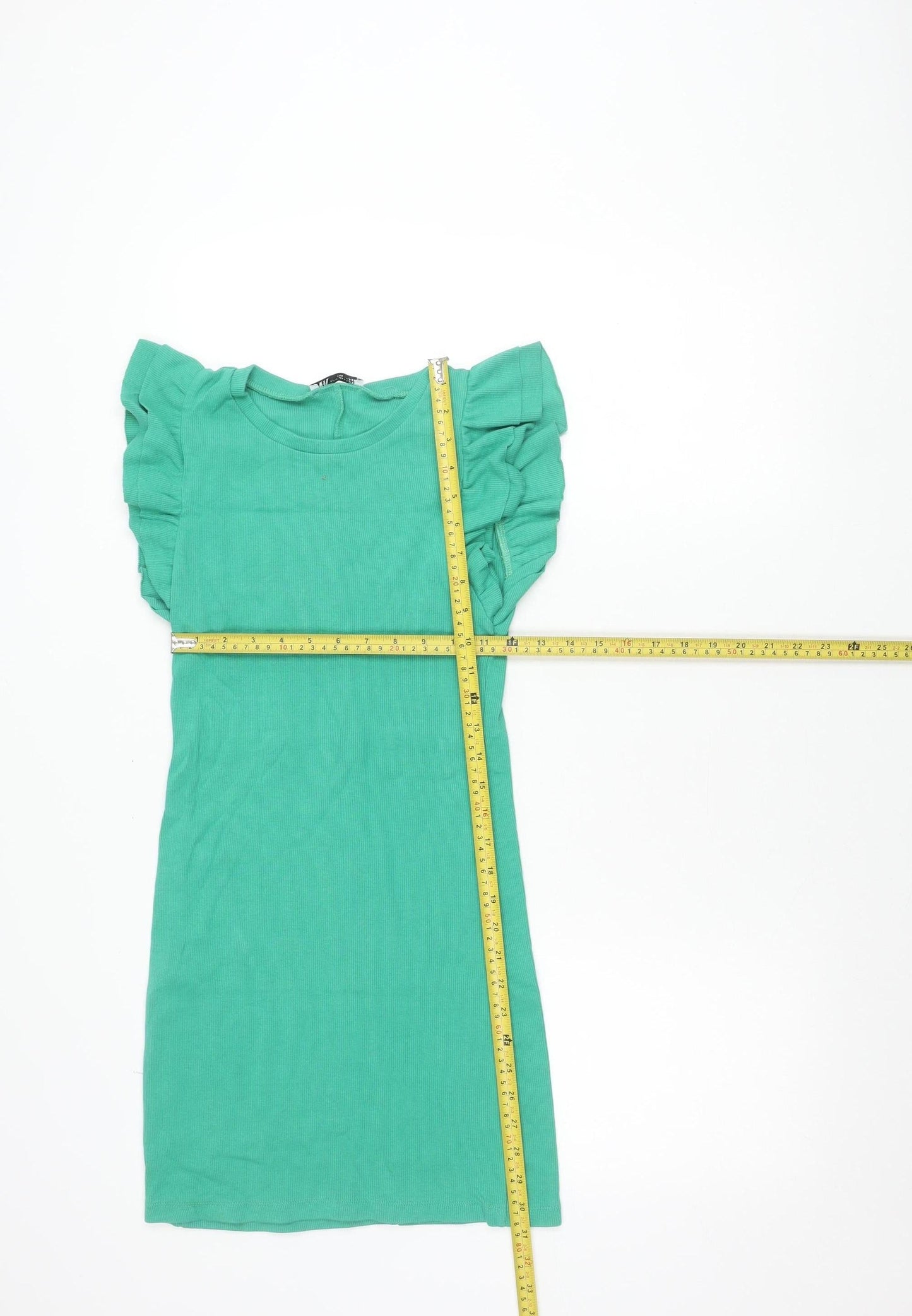 Zara Women Green Size 12 Ruffle Sleeve T-Shirt Dress