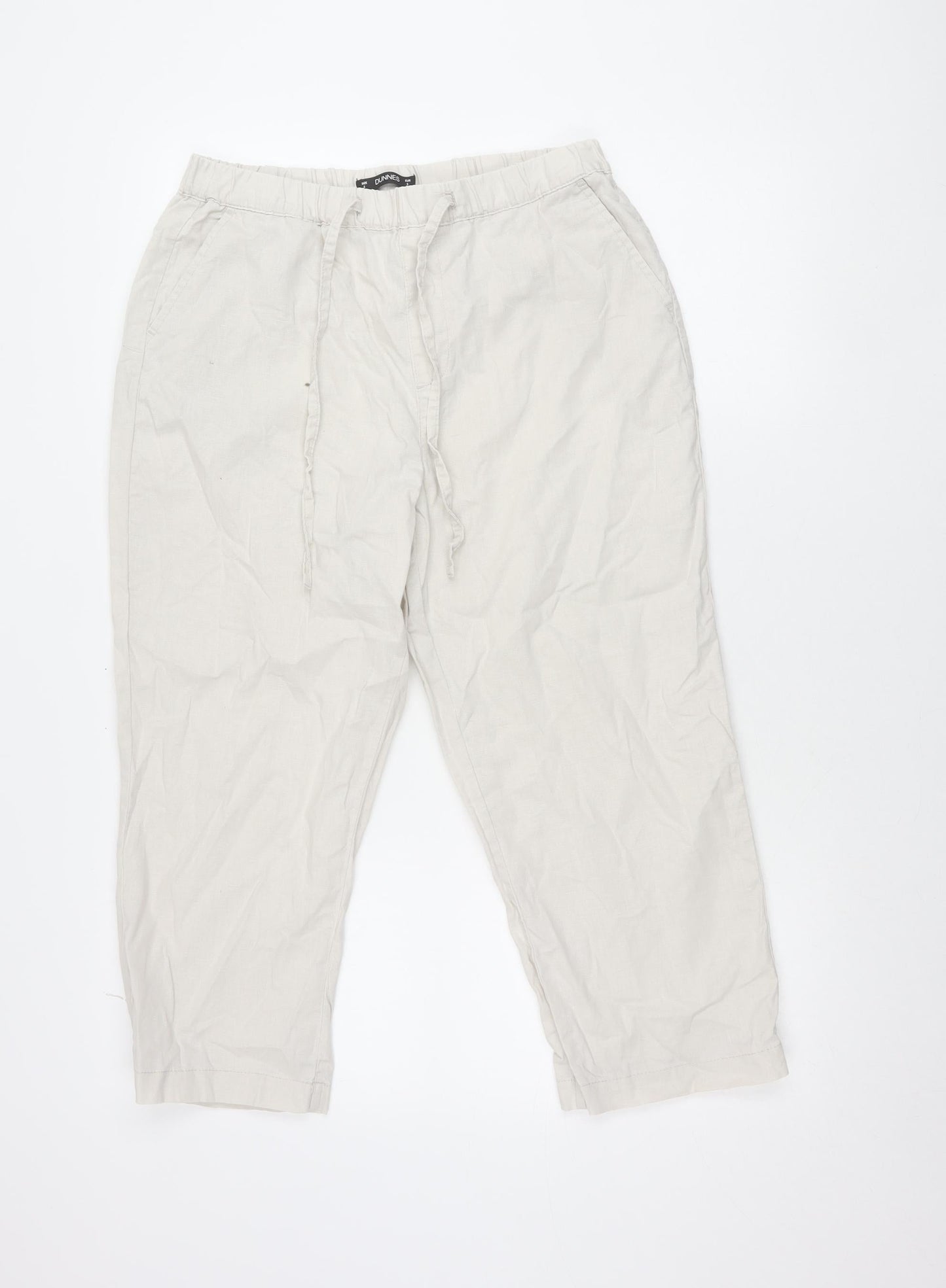 Dunnes Women’s Beige Cropped Linen Cotton Drawstring Trousers S