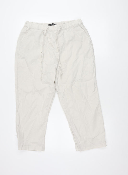 Dunnes Women’s Beige Cropped Linen Cotton Drawstring Trousers S