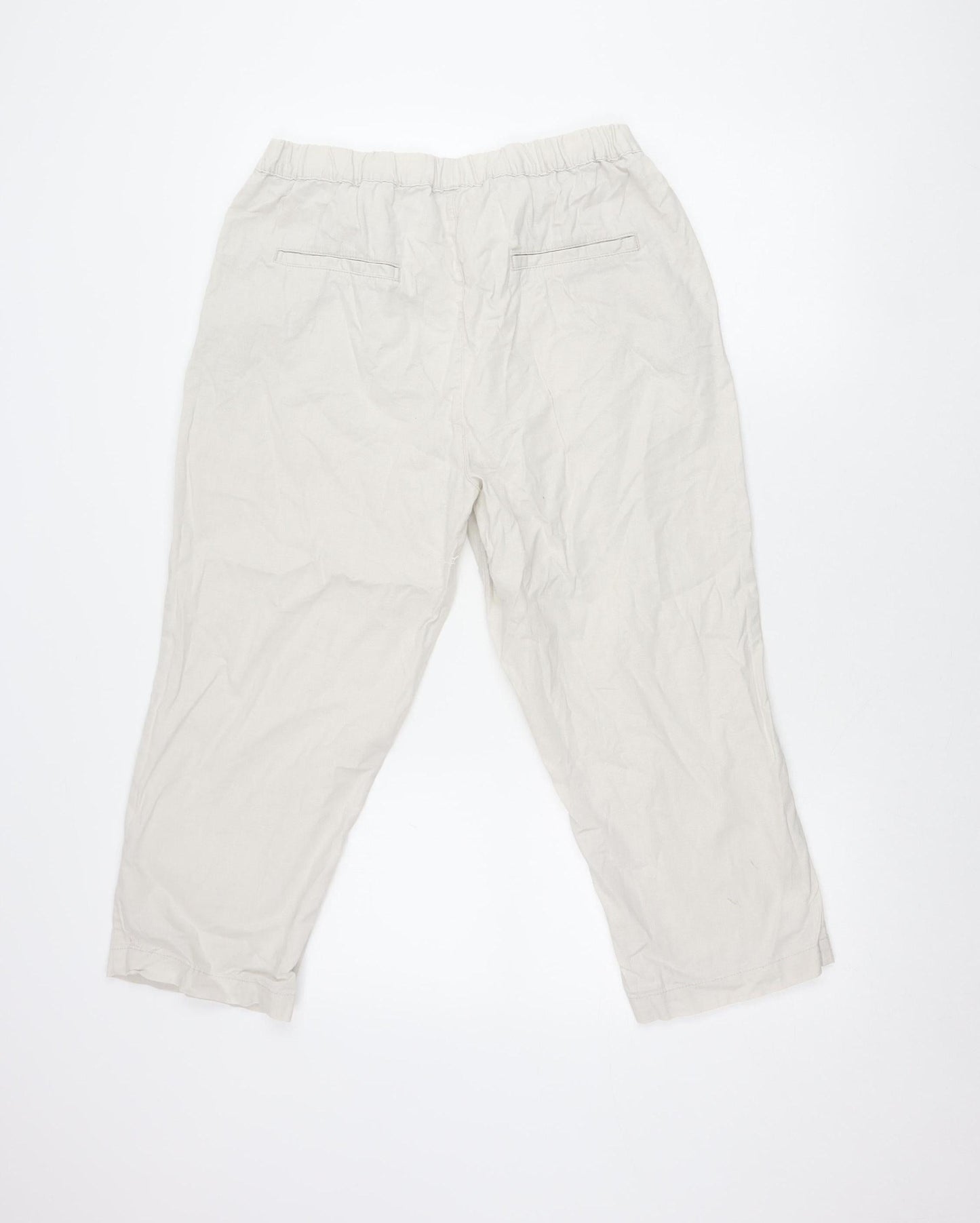 Dunnes Women’s Beige Cropped Linen Cotton Drawstring Trousers S