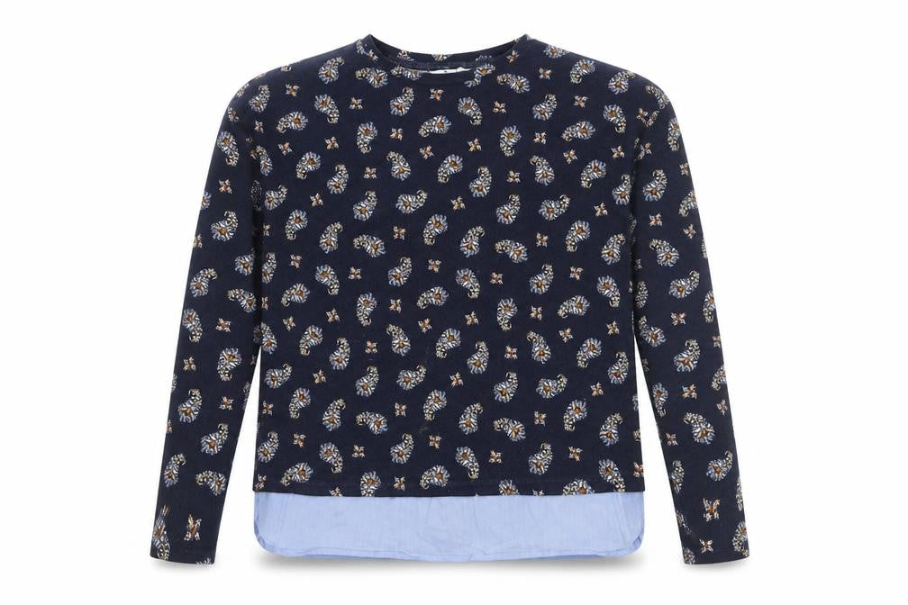 Springfield Women's Blue Floral Crew Neck Jumper Size S