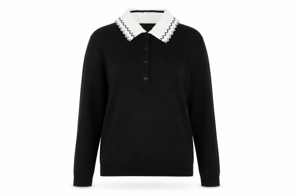 Gallery Women's Black Collared Henley Knit Jumper Size S