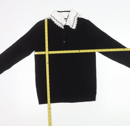 Back view of Gallery Women's Black Collared Henley Knit Jumper, size S
