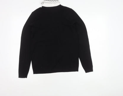 Close-up detail of Gallery Women's Black Collared Henley Knit Jumper, size S