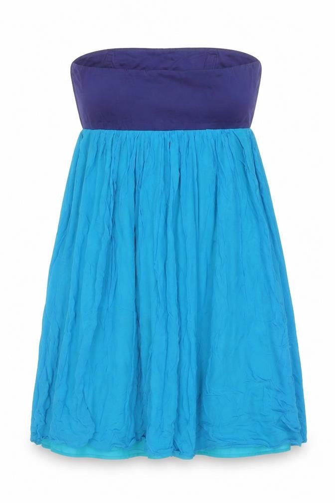 French Connection Women Blue Strapless Chiffon Dress Size 14