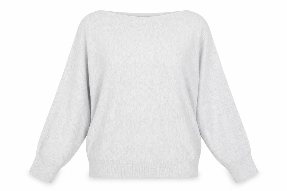 Monsoon Women’s Grey Beaded Knit Jumper Size M Boat Neck Long Sleeve