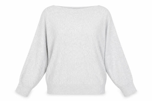 Monsoon Women’s Grey Beaded Knit Jumper Size M Boat Neck Long Sleeve