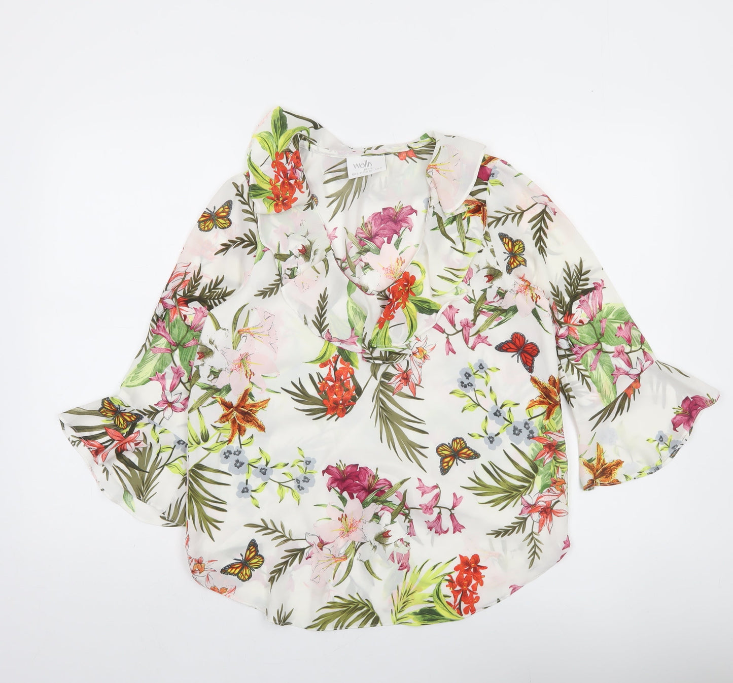 Wallis Petite Women’s Multicoloured Floral Ruffle Tunic Blouse Size 8