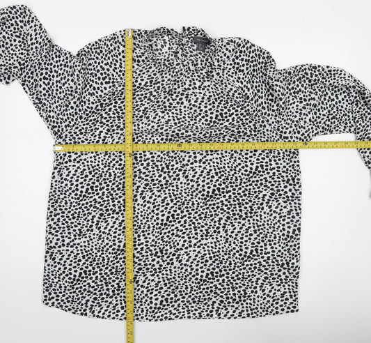 Primark Women's Black Animal Print High Neck Long Sleeve Blouse Size 14