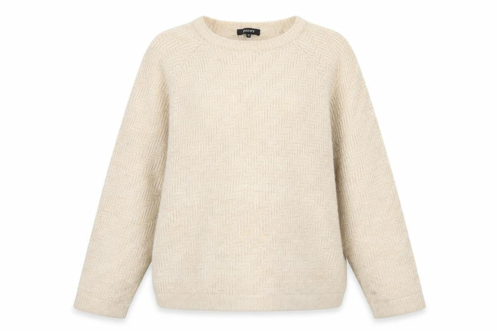 Mystify Womens Beige XL Pullover Knit Jumper Herringbone Crew Neck