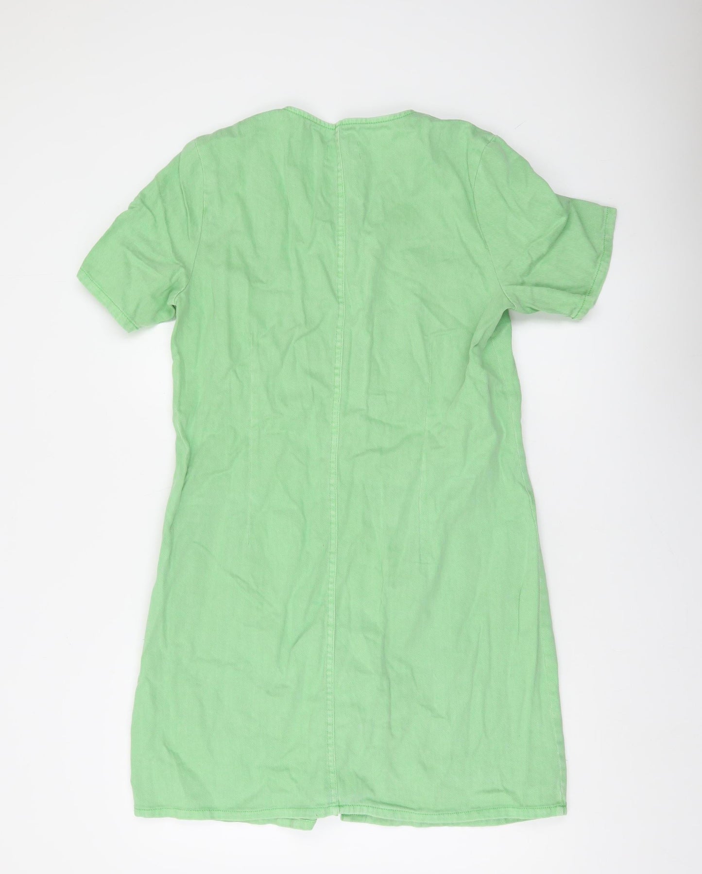 Pieces Women Green Cotton Shirt Dress M Short Sleeve Casual