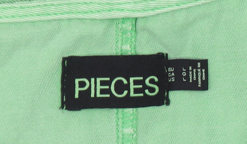 Pieces Women Green Cotton Shirt Dress M Short Sleeve Casual