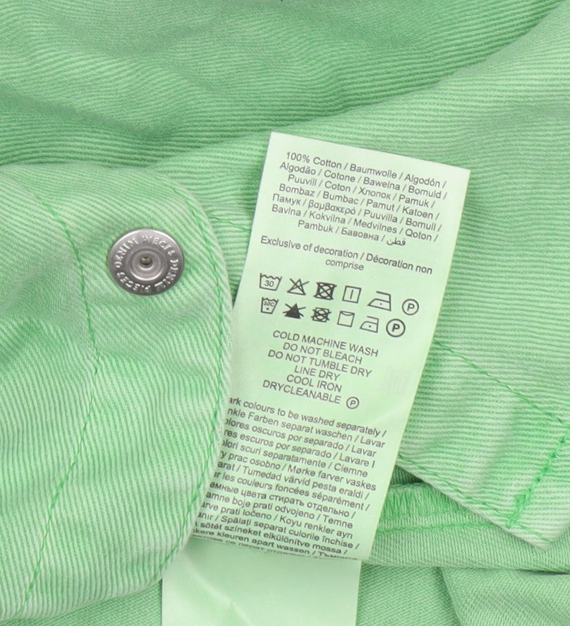 Pieces Women Green Cotton Shirt Dress M Short Sleeve Casual